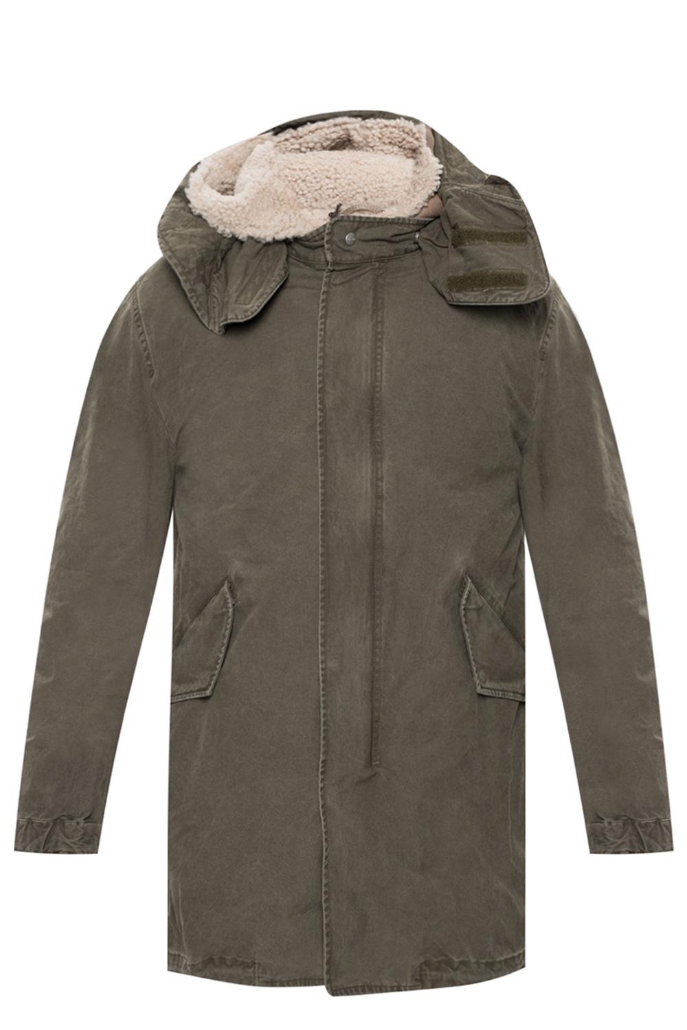 all saints khaki hooded parka